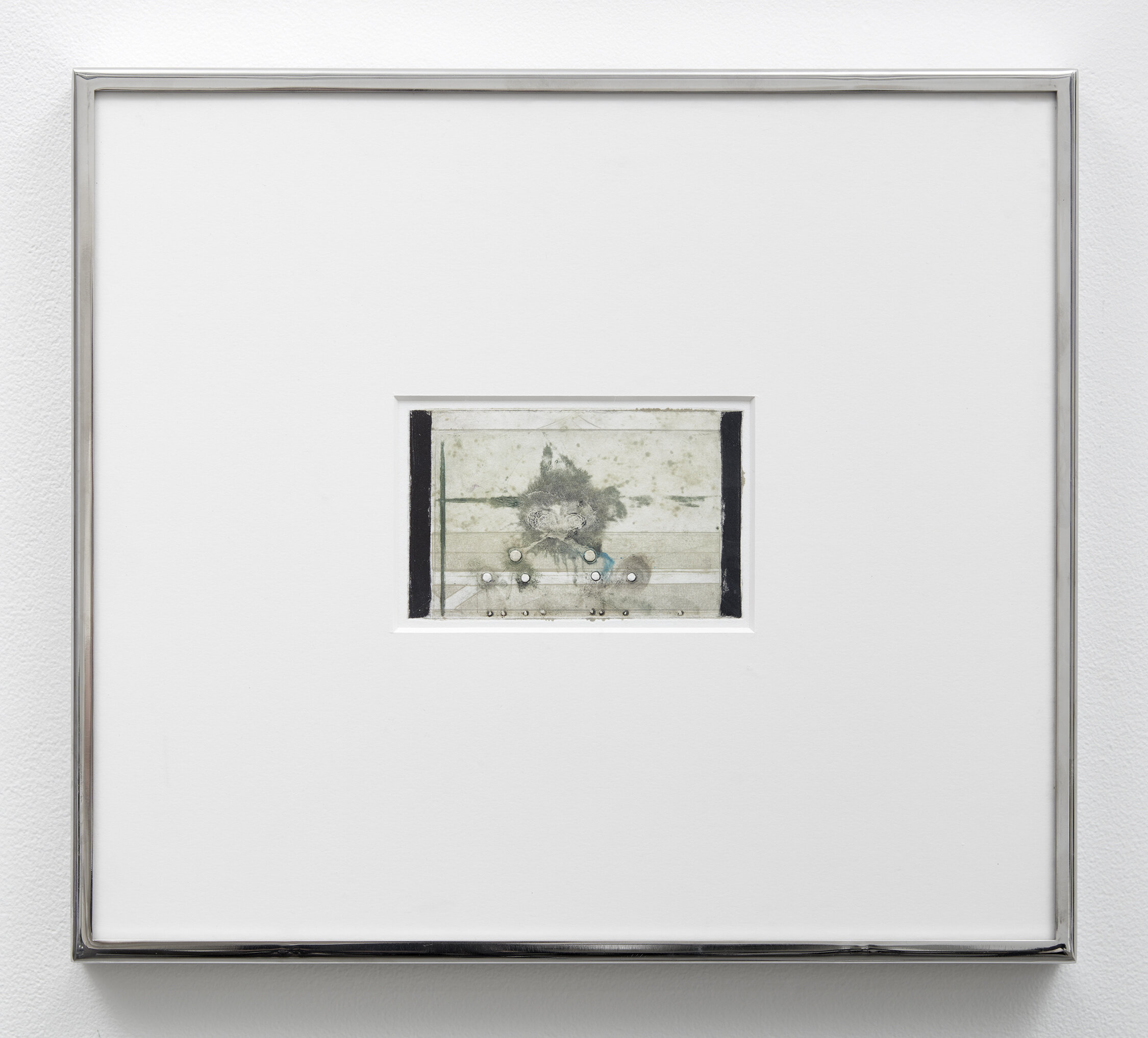 Jan Hüskes, <i>Festhalle II</i>, 2024. Multilayered Intaglio on paper, Stainless steel frame, 16 x 18 1/8 in (40.5 x 46 cm)